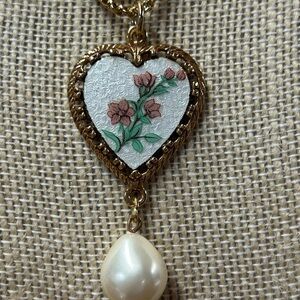 Trifari Gold Heart Necklace with Floral Design